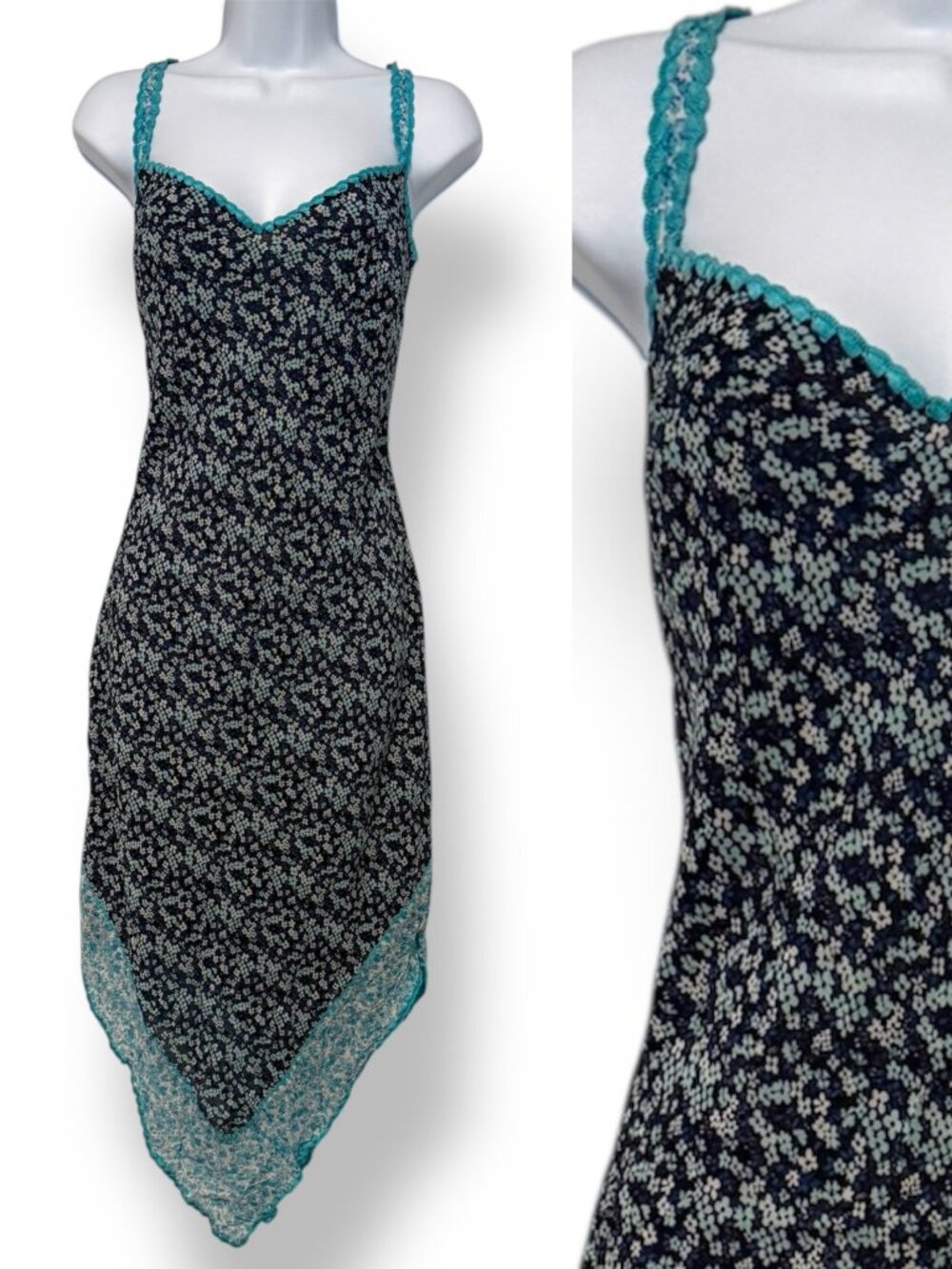Vintage 90s LAUNDRY by Shelli Segal Blue Floral Slip Dress Size 12 NWT $170